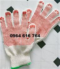 Găng tay sợi phủ hạt nhựa màu cam