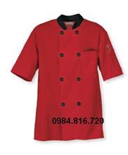 Áo bếp kaki cotton mầu đỏ viền đen dài tay nữ