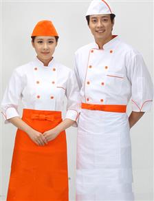Đồng phục bếp nam nữ trắng viền cam